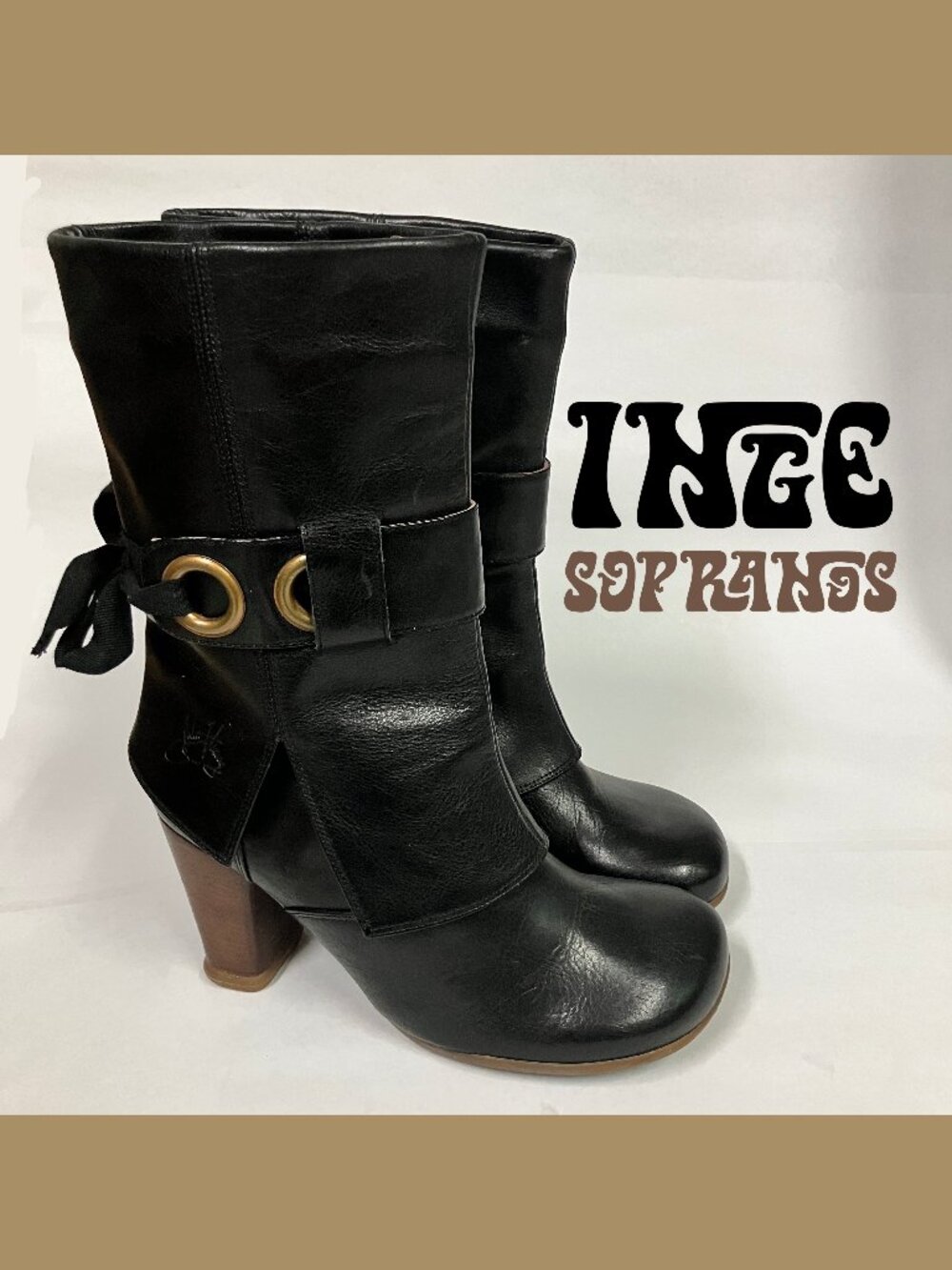 John Fluevog Black Soprano Inge Leather Heeled Boots -2007 Alice In Wonderland